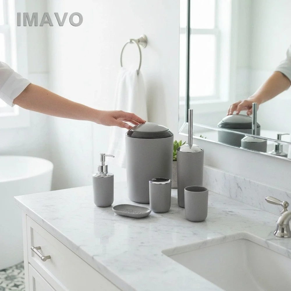 IMAVO Bathroom Accessory Set 6 Piece Grey Modern Cobblestone New